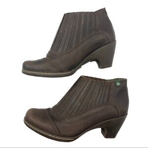 El Naturalista Brown Leather Slip On Heeled Ankle Boots Size 7